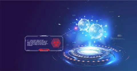 Bacteria, dangerous virus 3D projection on a blue futuristic background Illustrazione stock