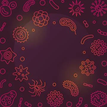 Bacteria dark red background - vector frame in outline style Stock-Illustration