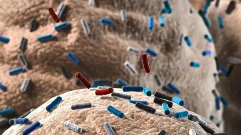 Bacteria of different shapes, rod-shaped bacteria and cocci, human microbiome Illustrazione stock