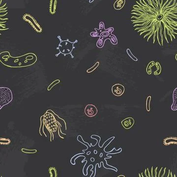 Bacteria drawn on the blackboard. Stock Illustration