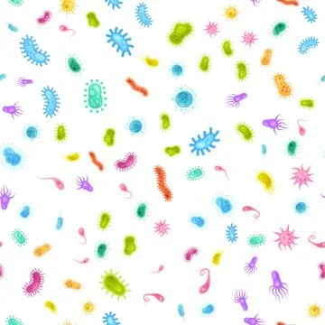 Bacteria germ seamless pattern. Monster viruses, biological allergy microbes and 스톡 일러스트