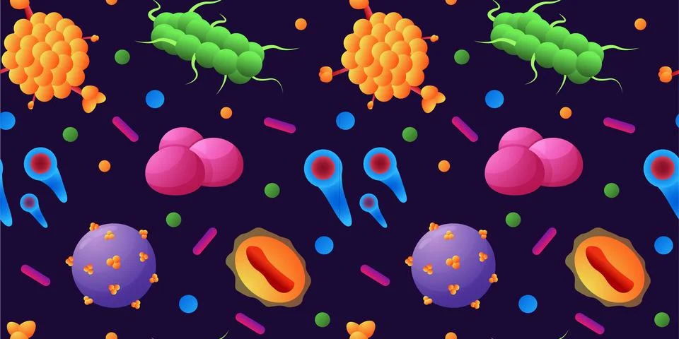Bacteria germs. Microorganism pattern. Flu viruses and microbiota organisms. Stock Illustration