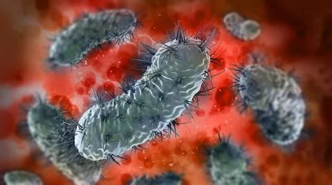 Bacteria group in the blood under microscope. 3D illustration Bacteria gro... Stock Photos