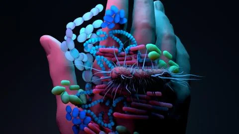 Bacteria on the hands, infections spread by hands Stock Illustration