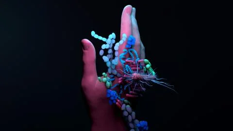 Bacteria on the hands, infections spread by hands Stock Illustration