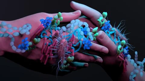Bacteria on the hands, infections spread by hands Illustrazione stock
