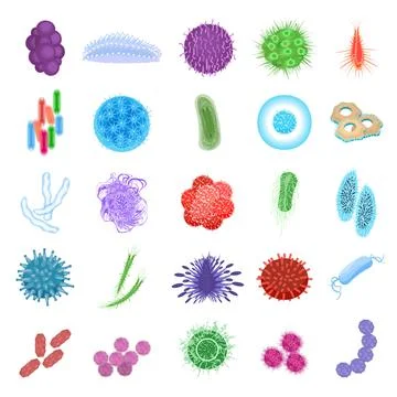 Bacteria icons set cartoon vector. Germ cell Stock Illustration