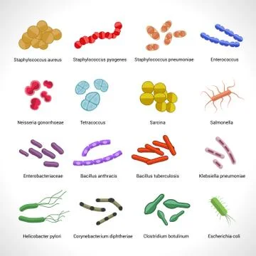 Bacteria icons set Stock Illustration