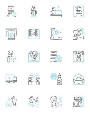 Bacteria linear icons set. Microbes, Pathogens, Prokaryotes, Germs Stock Illustration