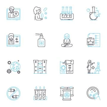 Bacteria linear icons set. Microbes, Pathogens, Prokaryotes, Germs Stock Illustration