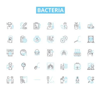 Bacteria linear icons set. Microbes, Pathogens, Germs, Prokaryotes, Virulence Illustrazione stock