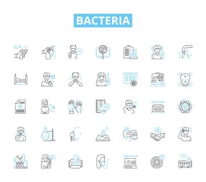 Bacteria linear icons set. Microbes, Pathogens, Germs, Prokaryotes, Virulence Illustrazione stock