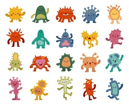 Bacteria microbe character set Stock Illustration