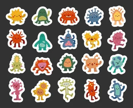 Bacteria microbe character set Stock Illustration