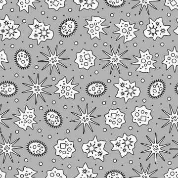 Bacteria, microbe, virus outline vector seamless pattern print Stock Illustration