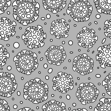 Bacteria, microbe, virus outline vector seamless pattern print Stock Illustration