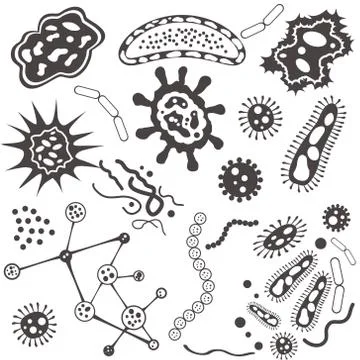 Bacteria, microorganism and virus cells isolated on white background. Vector Stock Illustration