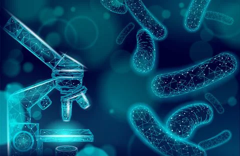 Bacteria microscope 3D low poly render probiotics. Healthy normal digestion Stock-Illustration