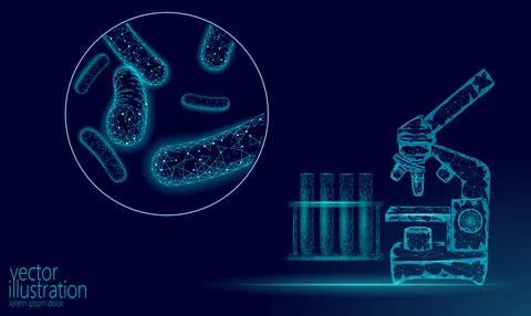 Bacteria microscope 3D low poly render probiotics. Healthy normal digestion Illustrazione stock
