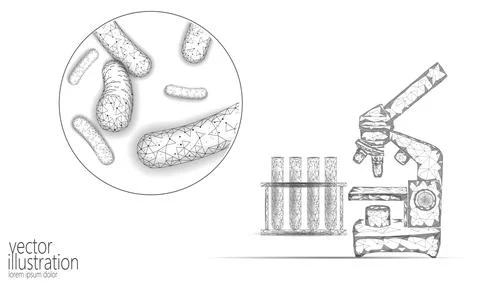Bacteria microscope 3D low poly render probiotics. Healthy normal digestion Illustrazione stock