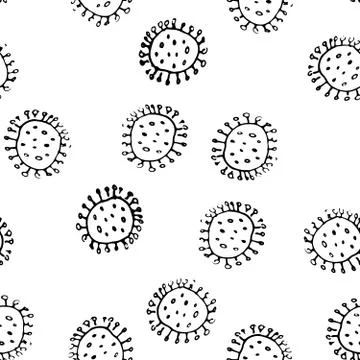 Bacteria or virus Seamless Pattern, Hand Drawn symbol background. Vector illu Stock Illustration