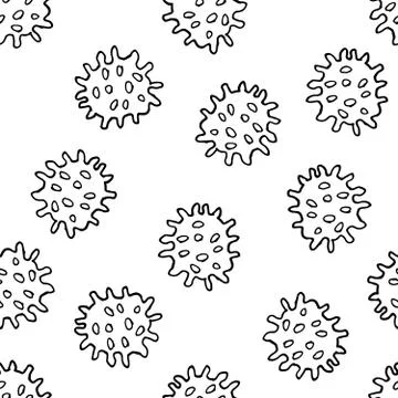Bacteria or virus Seamless Pattern, Hand Drawn symbol background. Vector illu Stock Illustration