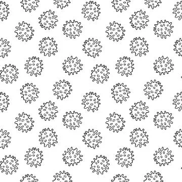 Bacteria or virus Seamless Pattern, Hand Drawn symbol background. Vector illu Stock Illustration