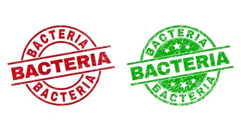BACTERIA Round Stamps with Corroded Texture Stock Illustration