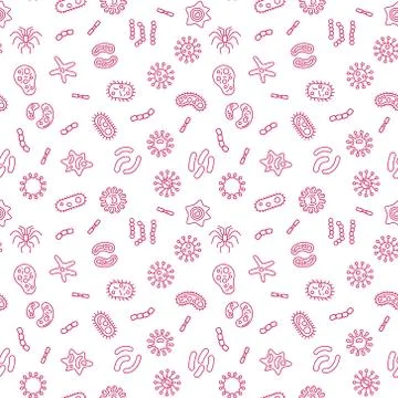 Bacteria seamless background. Vector microbiology red pattern Stock Illustration