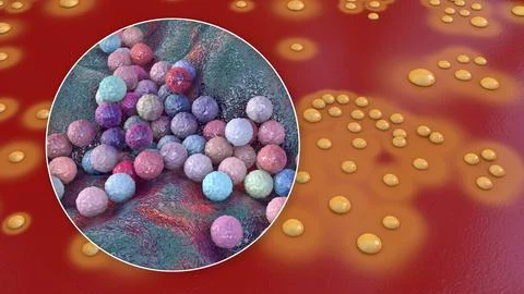 Bacteria Staphylococcus aureus, 3D illustration Illustrazione stock