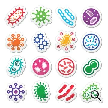 Bacteria, superbug, virus icons set Stock Illustration