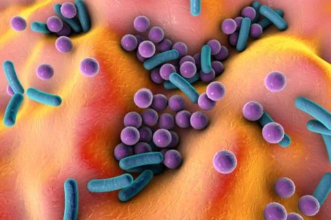 Bacteria on surface of skin, mucous membrane or intestine Stock Illustration