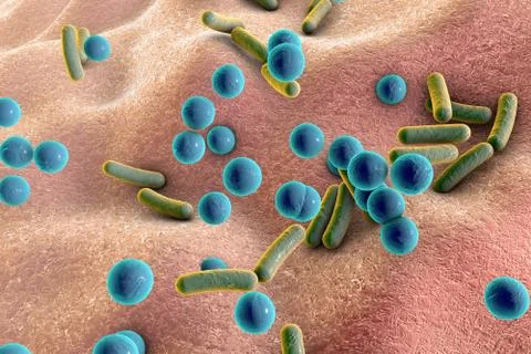 Bacteria on surface of skin, mucous membrane or intestine Stock Illustration