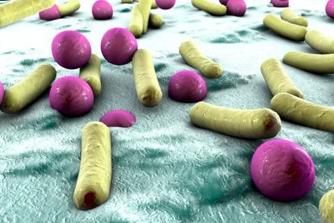 Bacteria on surface of skin, mucous membrane or intestine Stock Illustration