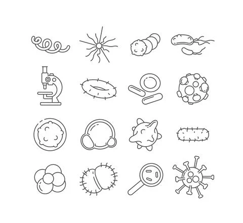 Bacteria thin line vector icons set Stock Illustration