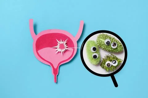 Bacteria Under Magnifying Glass Causing Bladder Infection Stock Photos