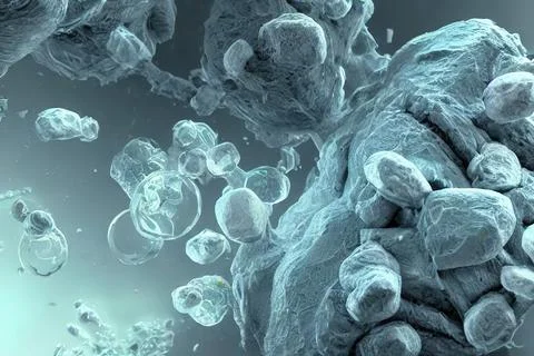 Bacteria under the microscope. 3d render Illustrazione stock