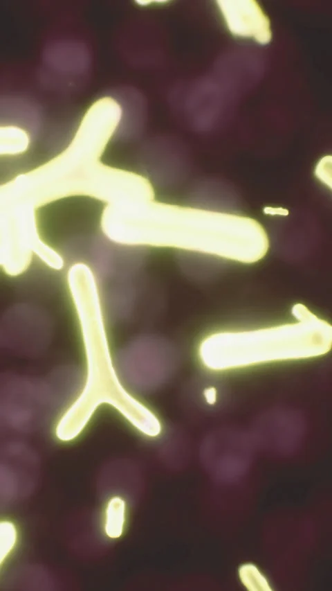 Bacteria under microscope with bright colors in a science setting Stock Footage 334885475