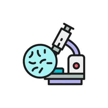Bacteria under the microscope, probiotics flat color line icon. Illustrazione stock