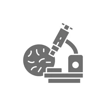 Bacteria under the microscope, probiotics grey icon. Illustrazione stock