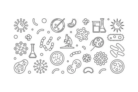 Bacteria vector horizontal banner made with microbes icons Illustrazione stock