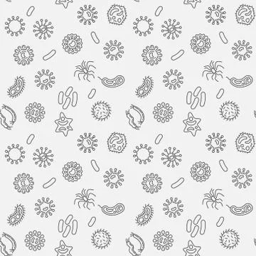 Bacteria vector minimal seamless pattern in thin line style Stockillustratie