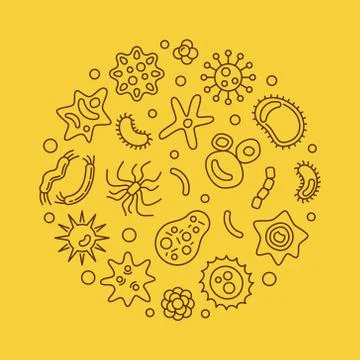 Bacteria vector round virology concept line illustration Stock Illustration