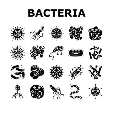 Bacteria virus bacterium cell icons set vector Stock Illustration