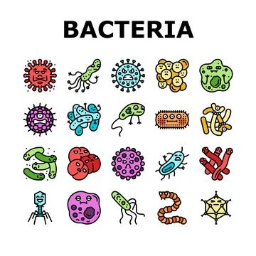 Bacteria virus bacterium cell icons set vector Stock Illustration