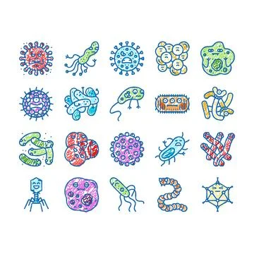 Bacteria virus bacterium cell icons hand drawn Stock Illustration
