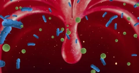 Bacteria, virus, cell flowing inside the mouth background Vidéo 72281325