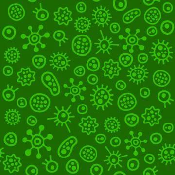 Bacteria Virus Microbe. Seamless Pattern. Vector Stock Illustration
