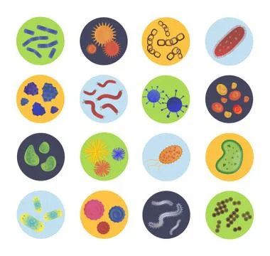 Bacteria virus vector icons set Stock Illustration