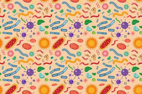 Bacteria virus vector seamless pattern Stock Illustration